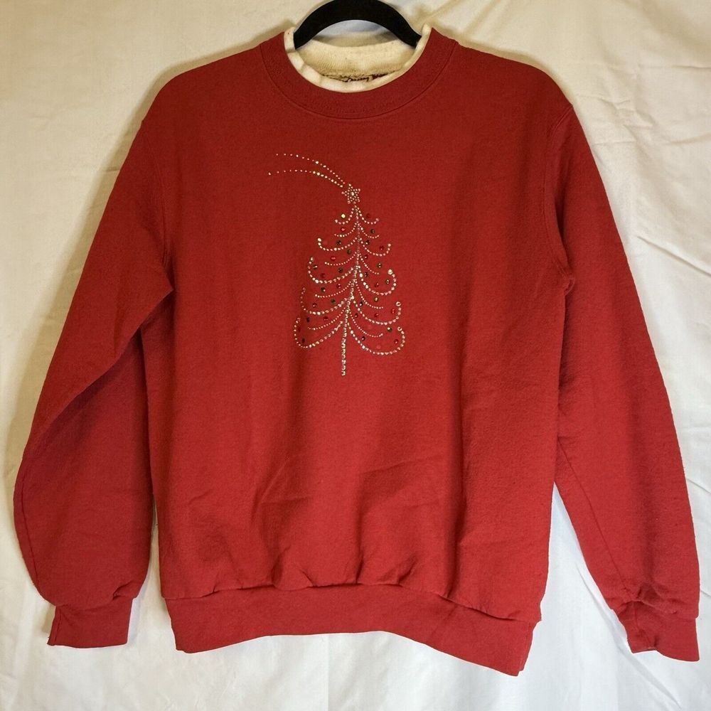 Top Stitch by Morning Sun Women's Sweatshirt Christmas Tree Red Size Med Holiday